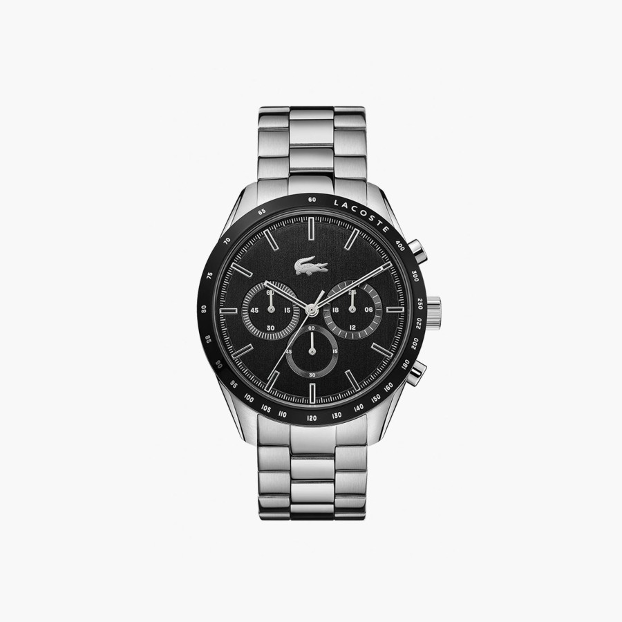 Men Lacoste Watches | Boston Chrono Watch - Black With Stainless Steel Strap Silver