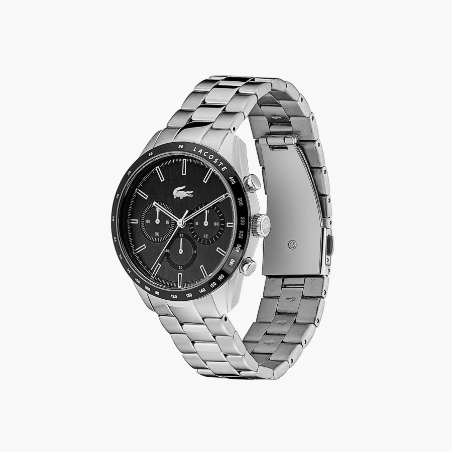 Men Lacoste Watches | Boston Chrono Watch - Black With Stainless Steel Strap Silver