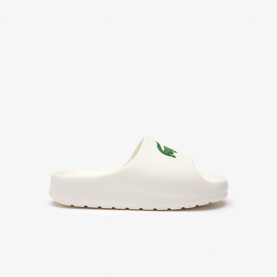 Women Lacoste Flip-Flops & Sandals | Women'S Serve Slide 2.0 Slides Off White & Dark Green 1Y5