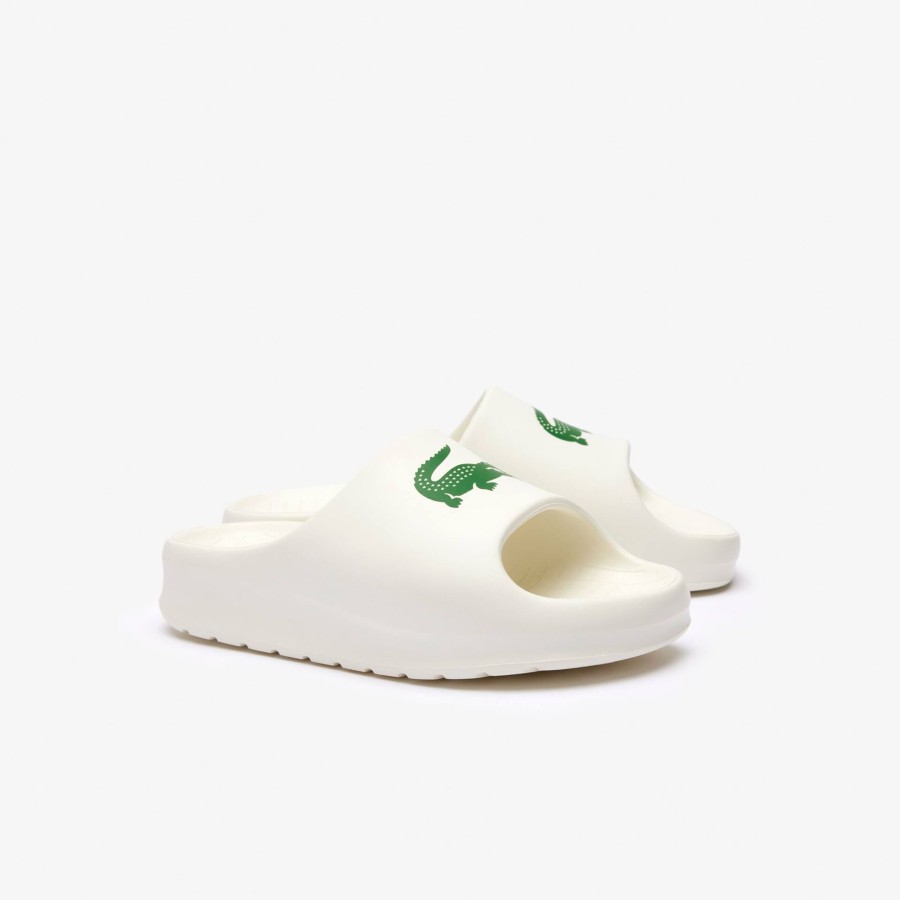 Women Lacoste Flip-Flops & Sandals | Women'S Serve Slide 2.0 Slides Off White & Dark Green 1Y5