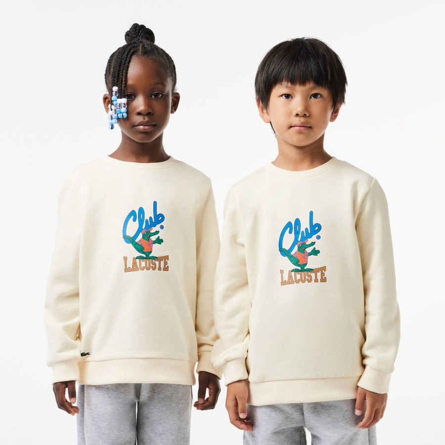 Kids Lacoste Girl Clothing | Contrast Signature Print Sweatshirt Ecru White Xfj