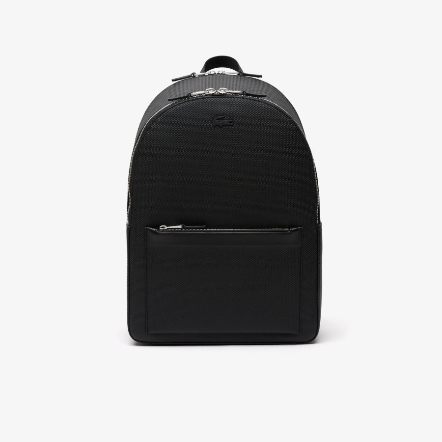 Men Lacoste Backpack | Men'S Chantaco Matte Stitched Leather Backpack Noir