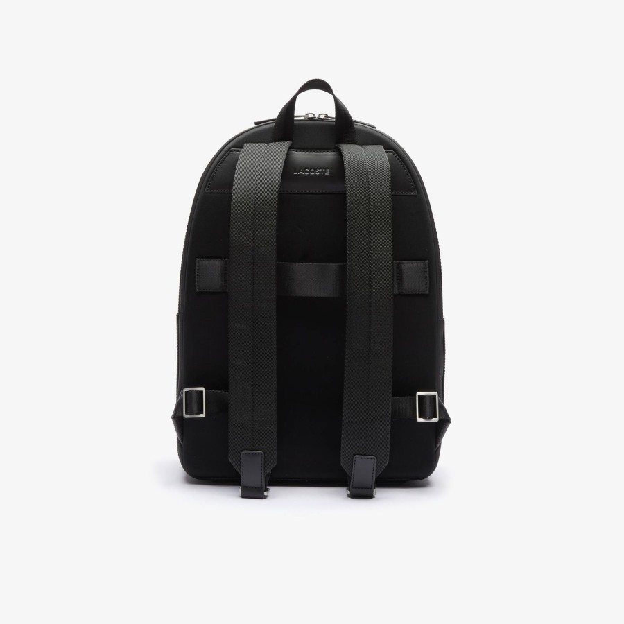 Men Lacoste Backpack | Men'S Chantaco Matte Stitched Leather Backpack Noir