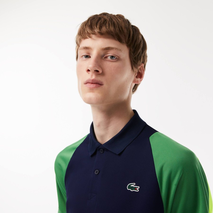 Men Lacoste Tennis | Men'S Lacoste Tennis Recycled Polyester Polo Shirt Navy Blue / Green / Yellow