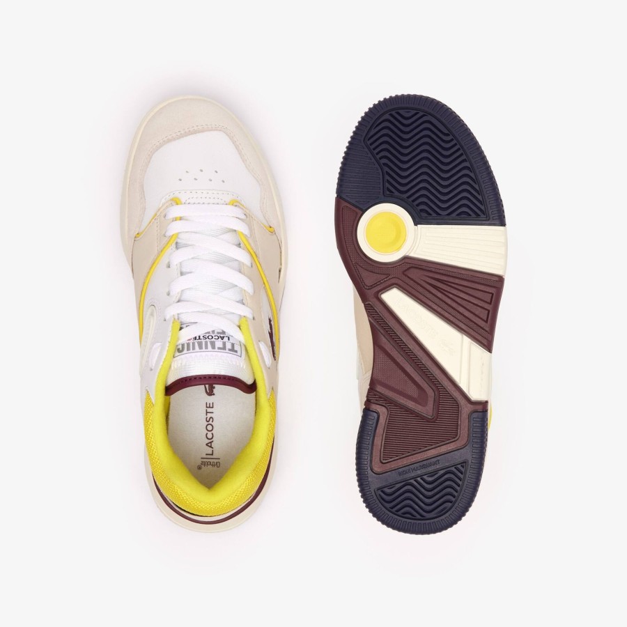 Women Lacoste Sneakers | Men'S Lineset Contrasted Collar Leather Trainers White & Yellow V05