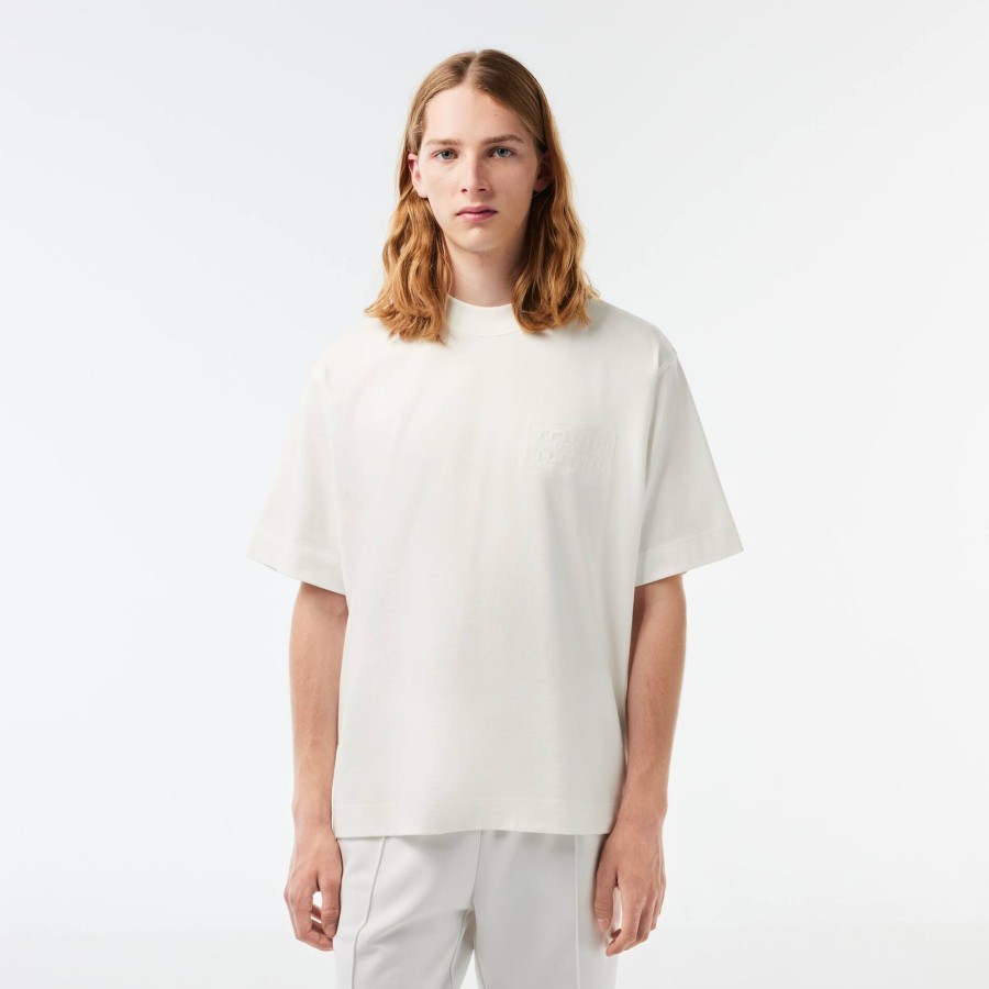 Men Lacoste T-Shirts | Embroidered Loose Fit Cotton T-Shirt White