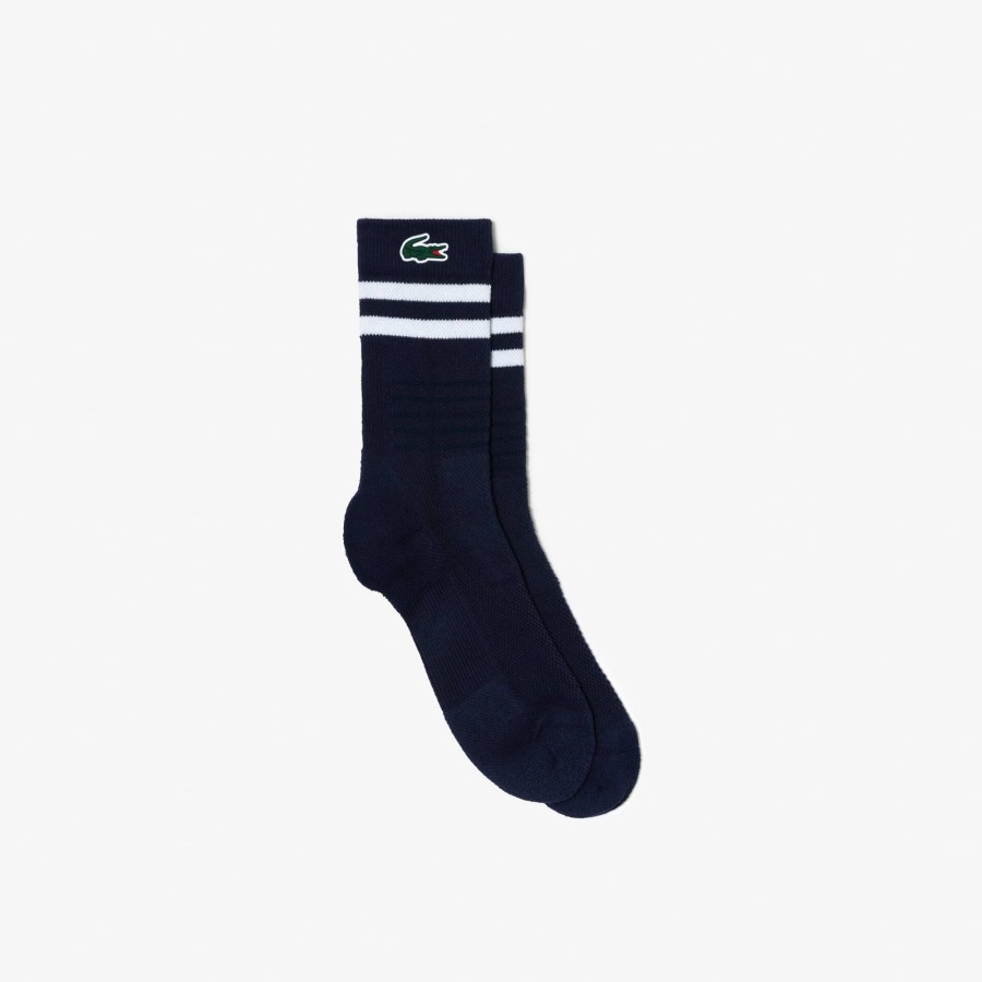 Men Lacoste Sport Clothing | Breathable Jersey Tennis Socks Navy Blue / White