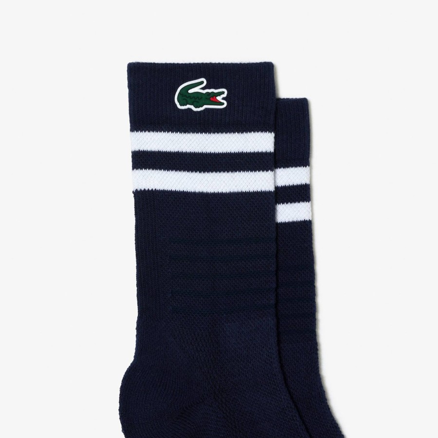 Men Lacoste Sport Clothing | Breathable Jersey Tennis Socks Navy Blue / White