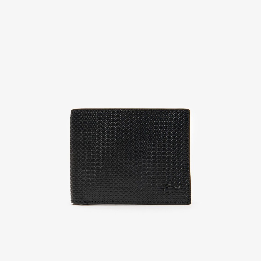 Men Lacoste Wallets & Small Leather Goods | Men'S Chantaco Pique Leather 3 Card Wallet Noir