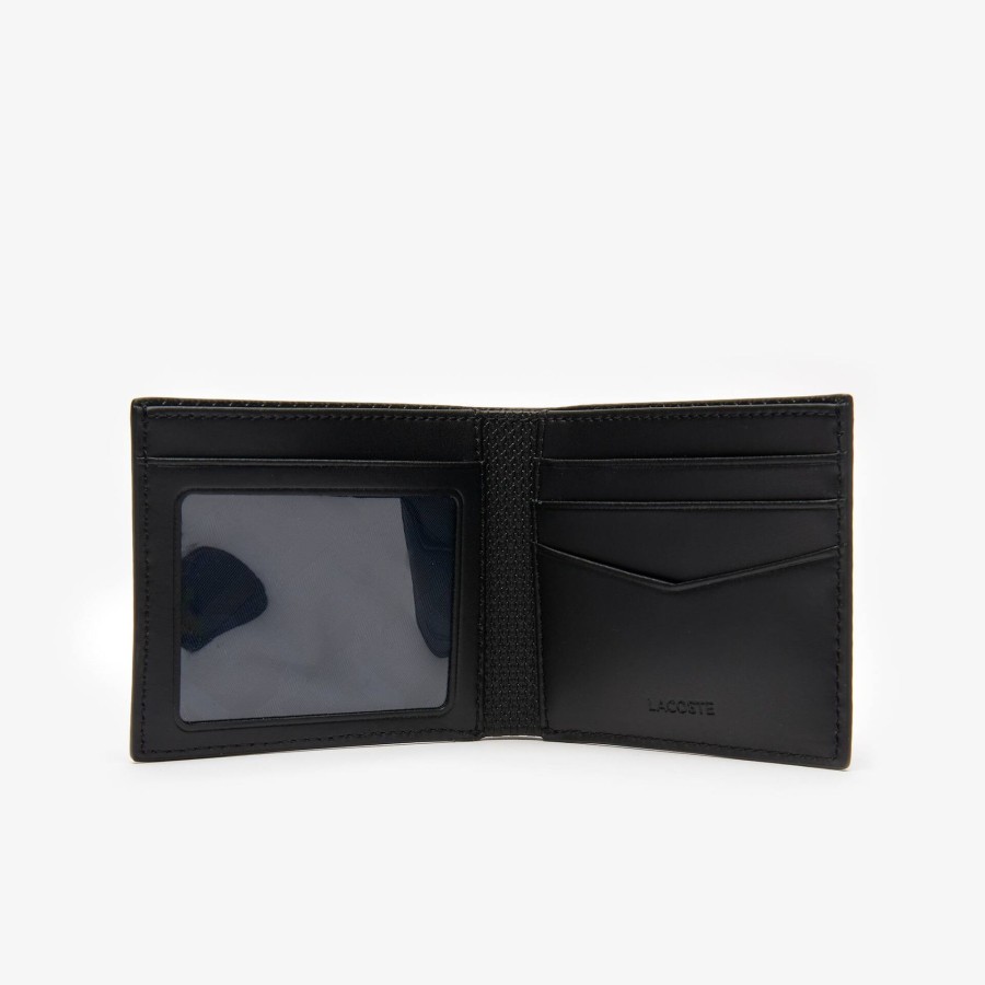 Men Lacoste Wallets & Small Leather Goods | Men'S Chantaco Pique Leather 3 Card Wallet Noir