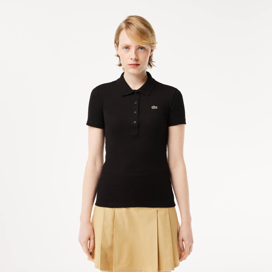 Women Lacoste Polo Shirts | Women'S Lacoste Slim Fit Organic Cotton Polo Shirt Black 031