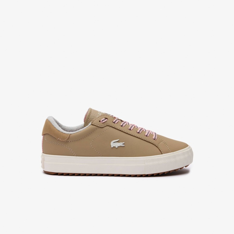 Women Lacoste Outdoor | Women'S Powercourt Winter Leather Outdoor Trainers Light Brown / White Bw7