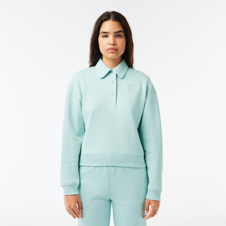 Women Lacoste Sweatshirts | Lacoste Embroidered Polo Neck Jogger Sweatshirt Pastille Mint Green Lgf