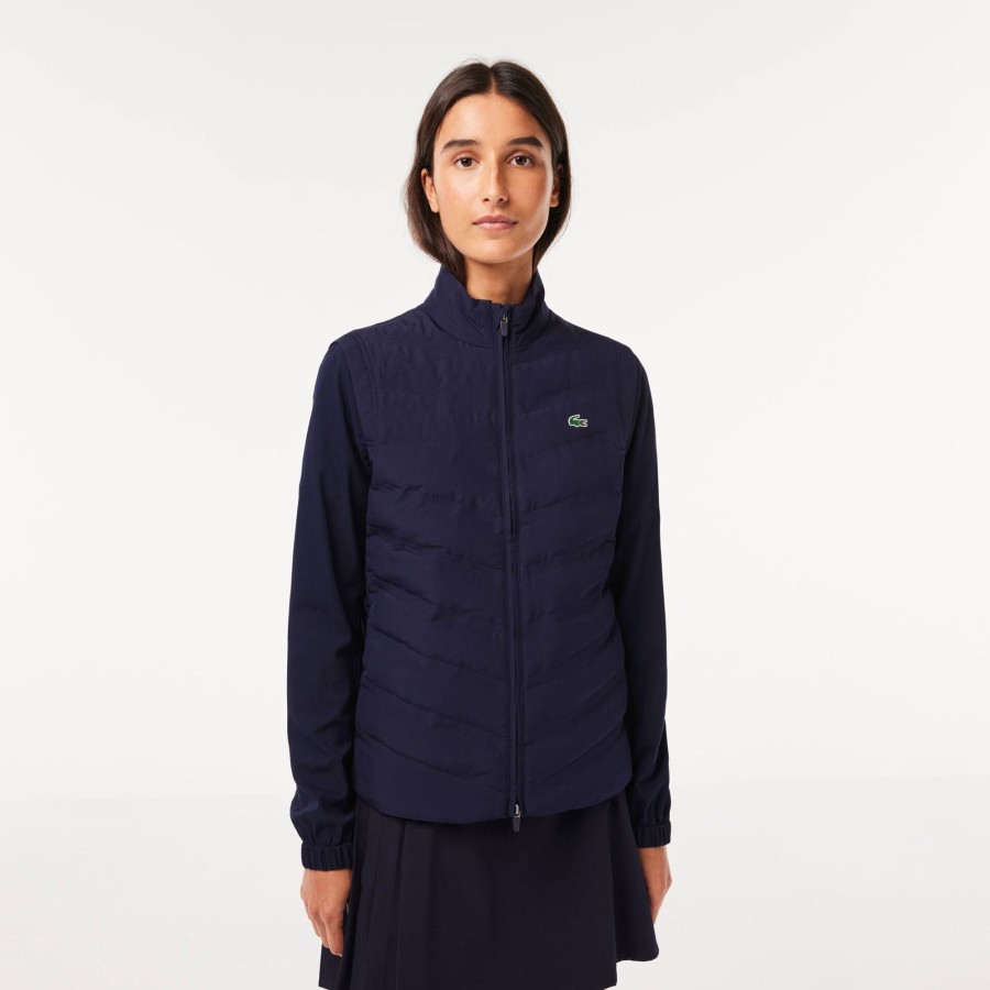 Women Lacoste Golf | Women'S Lacoste Sport Padded Water-Repellent Golf Sweater Navy Blue 423