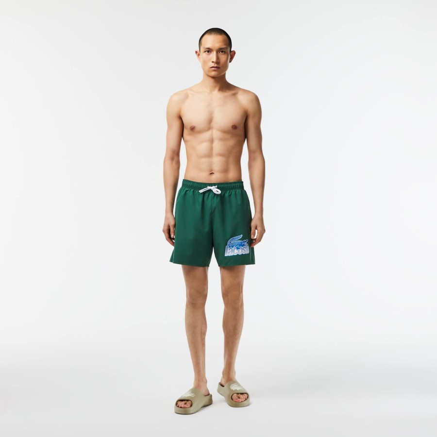 Men Lacoste Swimwear | Men'S Lacoste Quick Dry Swim Trunks With Travel Bag Pine Green