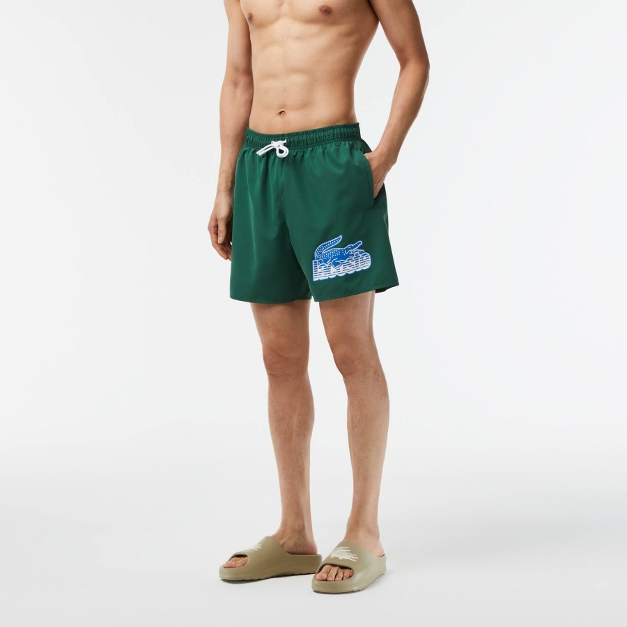 Men Lacoste Swimwear | Men'S Lacoste Quick Dry Swim Trunks With Travel Bag Pine Green