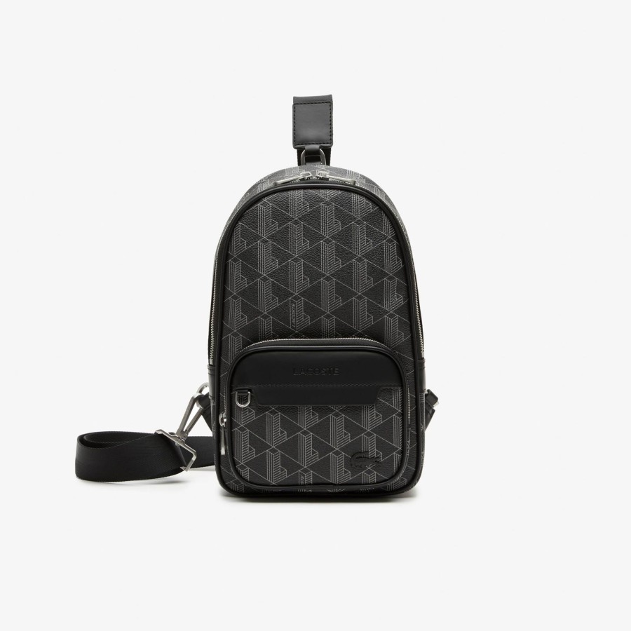 Men Lacoste Bum Bags | Men'S Lacoste The Blend Monogram Print Cross Body Bag Monogram Noir Gris