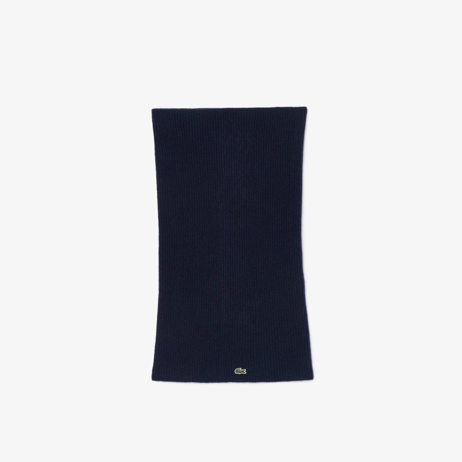 Women Lacoste Scarves & Stoles | Cashmere Ribbed Knit Infinity Scarf Navy Blue 166