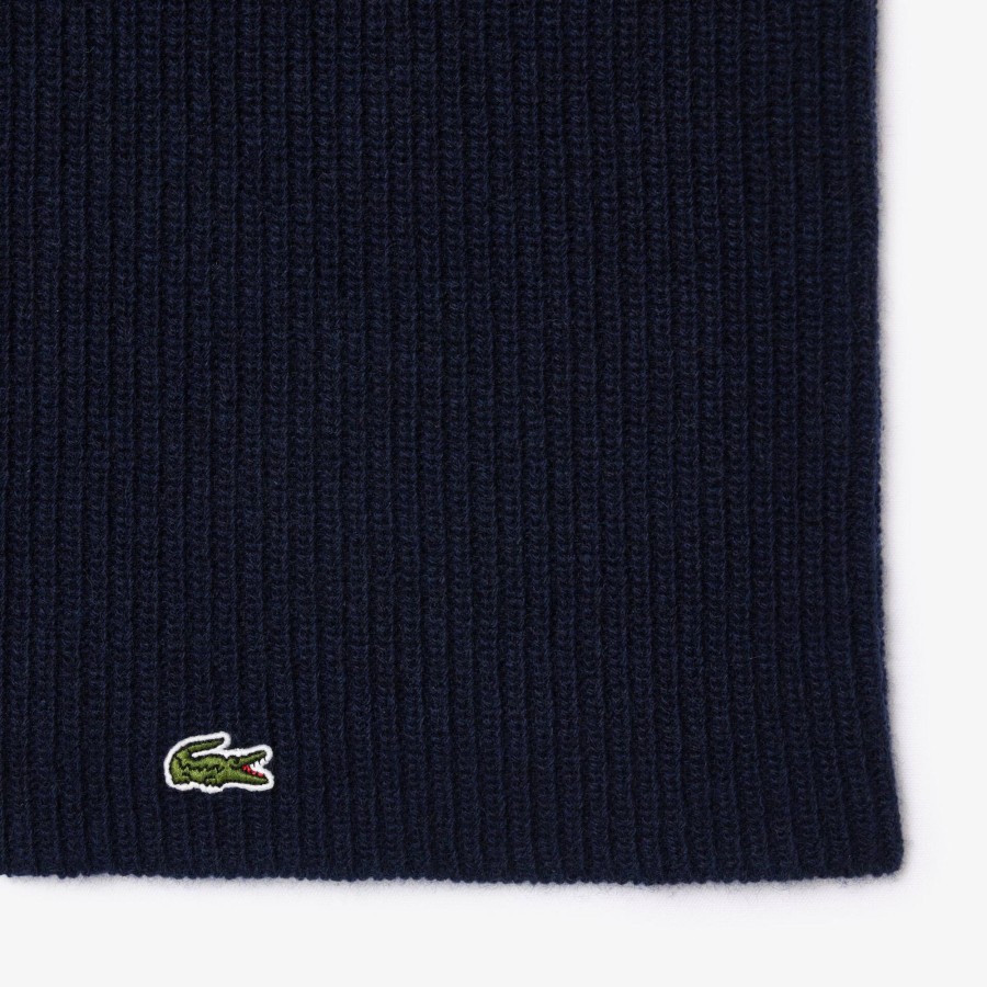 Women Lacoste Scarves & Stoles | Cashmere Ribbed Knit Infinity Scarf Navy Blue 166