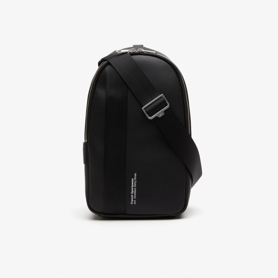 Men Lacoste Bum Bags | Men'S Compact Split Calfskin Leather Bag Noir