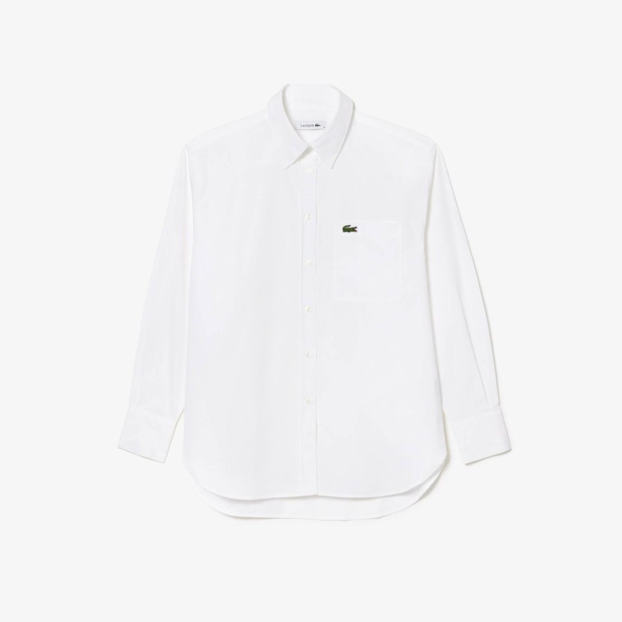 Women Lacoste Shirts & Tops | Oversized Shirt With Breast Pocket White 001