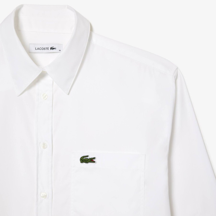 Women Lacoste Shirts & Tops | Oversized Shirt With Breast Pocket White 001