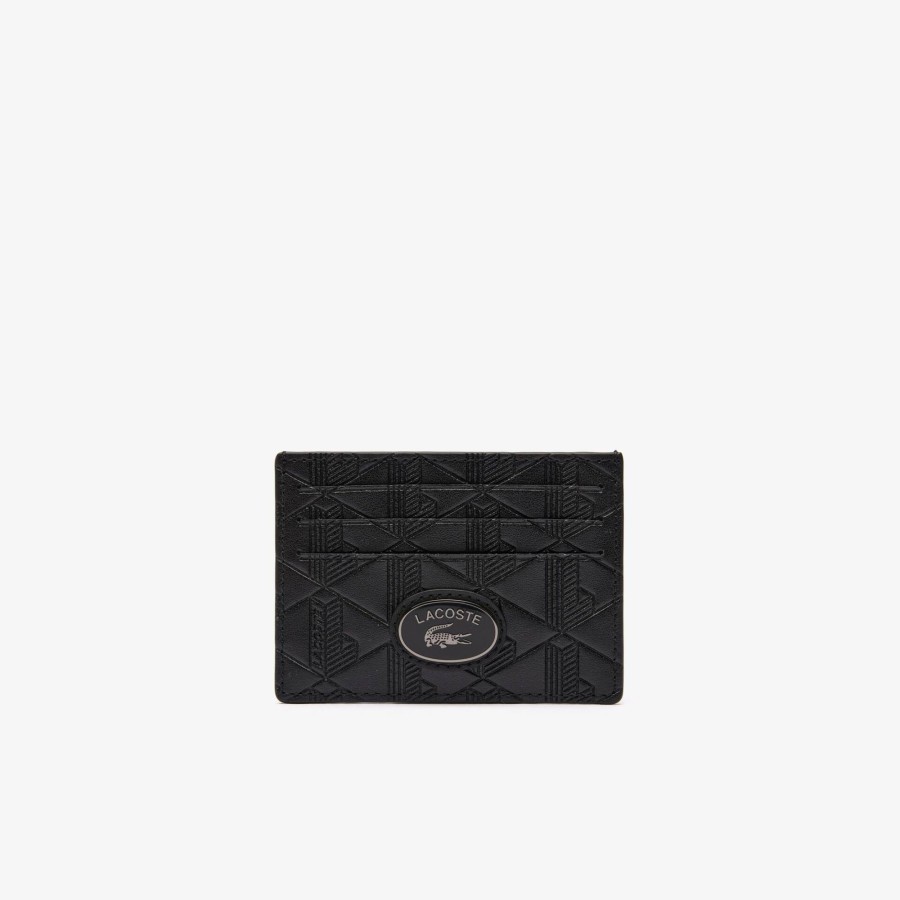 Men Lacoste Wallets & Small Leather Goods | Leather Monogram Print Card Holder Noir