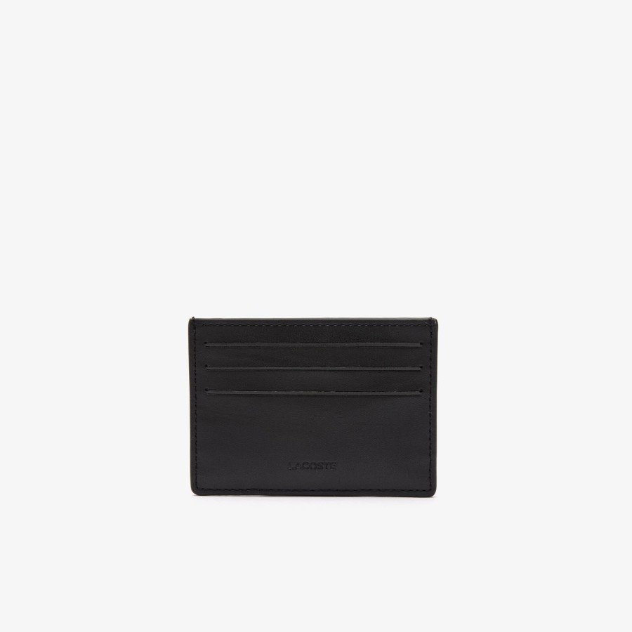 Men Lacoste Wallets & Small Leather Goods | Leather Monogram Print Card Holder Noir