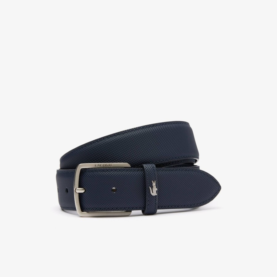 Men Lacoste Belts | Men'S Classic Pique Effect Canvas Belt Peacoat