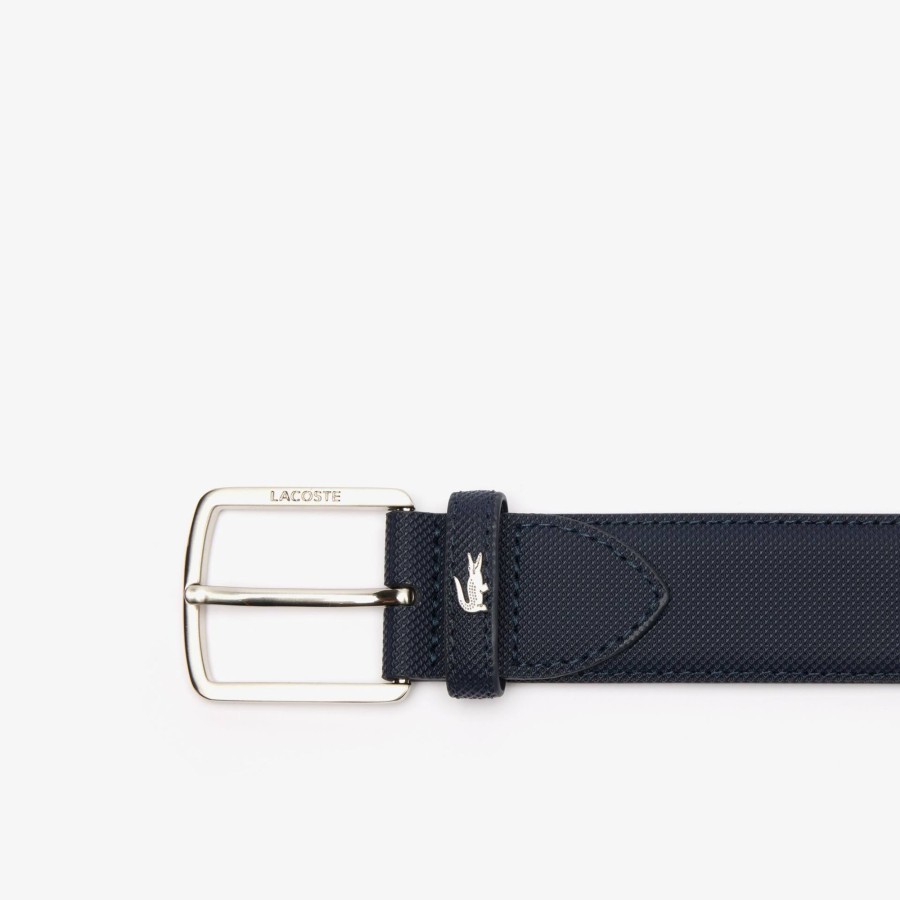 Men Lacoste Belts | Men'S Classic Pique Effect Canvas Belt Peacoat