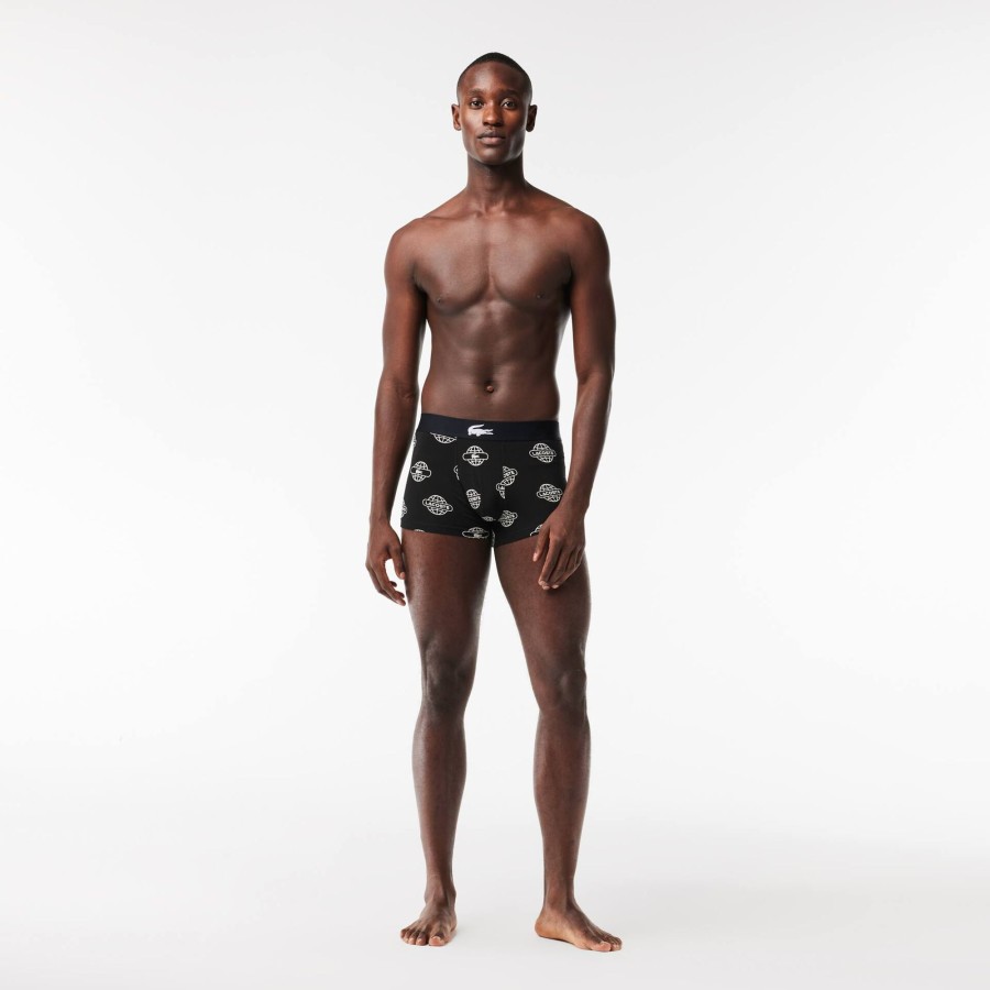 Men Lacoste Underwear & Lounge Wear | 3-Pack Stretch Cotton Jersey Trunks Black / White