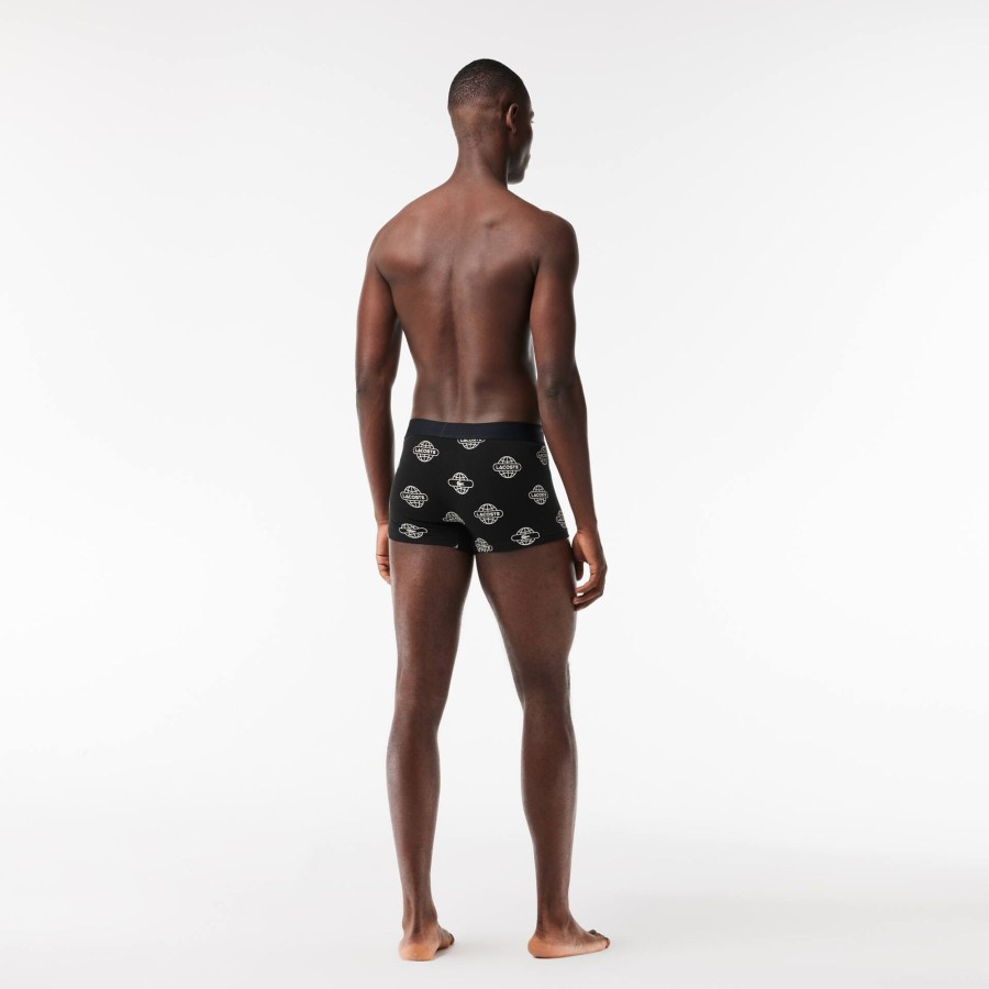 Men Lacoste Underwear & Lounge Wear | 3-Pack Stretch Cotton Jersey Trunks Black / White