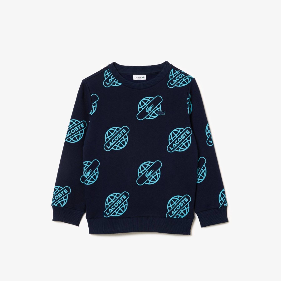 Kids Lacoste Girl Clothing | Contrast Print Sweatshirt Navy Blue / Blue Ri4