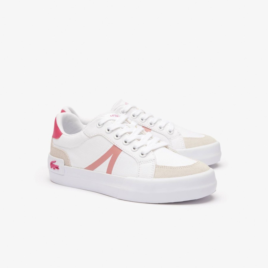 Kids Lacoste Shoes | Juniors' L004 Textile Colourblock Trainers White & Pink B53