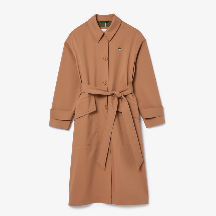 Women Lacoste Jackets & Coats | Oversized Cotton Coat Brown Six