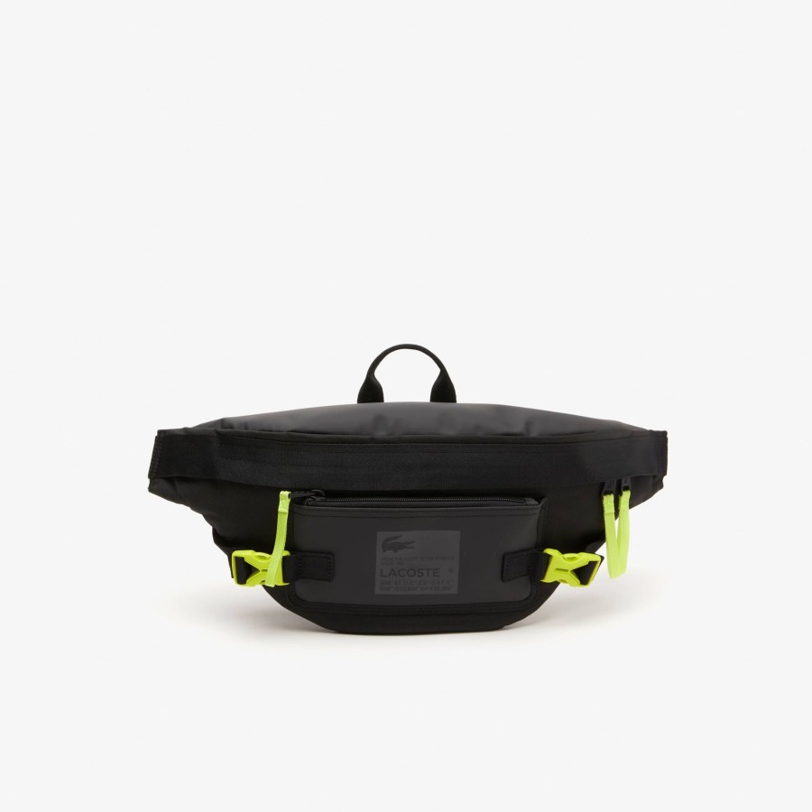 Men Lacoste Bum Bags | Men'S Lacoste Showerproof Belt Bag Noir Lime