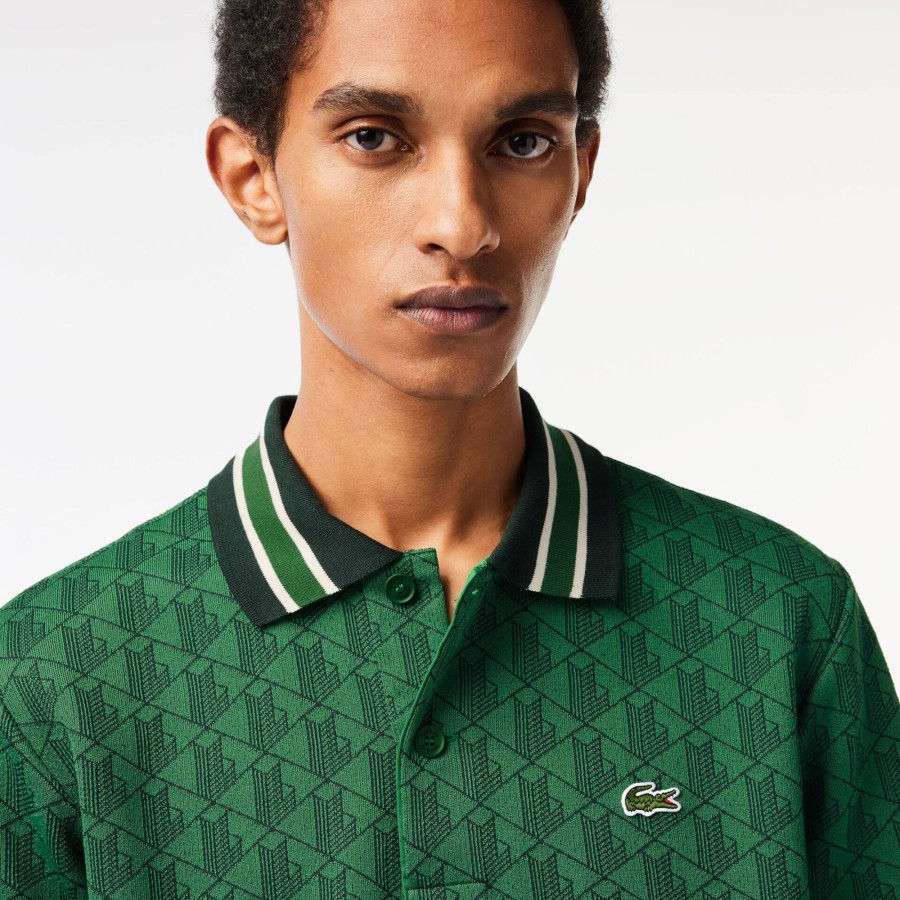 Men Lacoste Polo Shirts | Classic Fit Contrast Collar Monogram Motif Polo Shirt Green