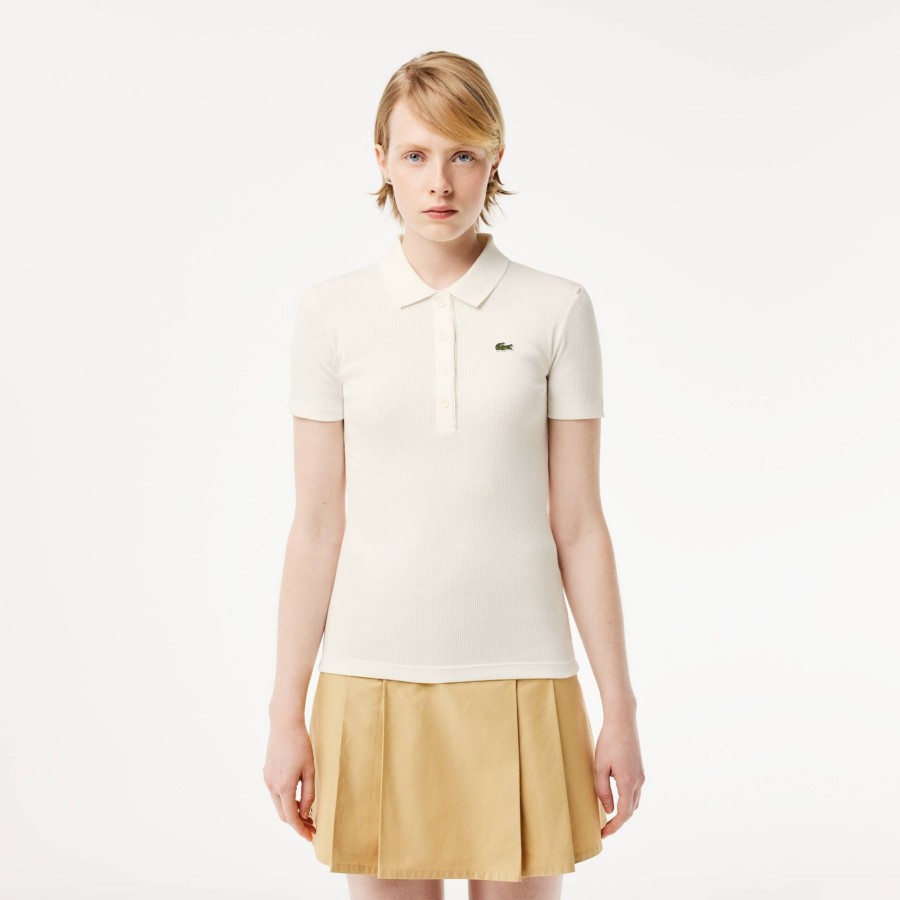 Women Lacoste Polo Shirts | Women'S Lacoste Slim Fit Organic Cotton Polo Shirt White 70V