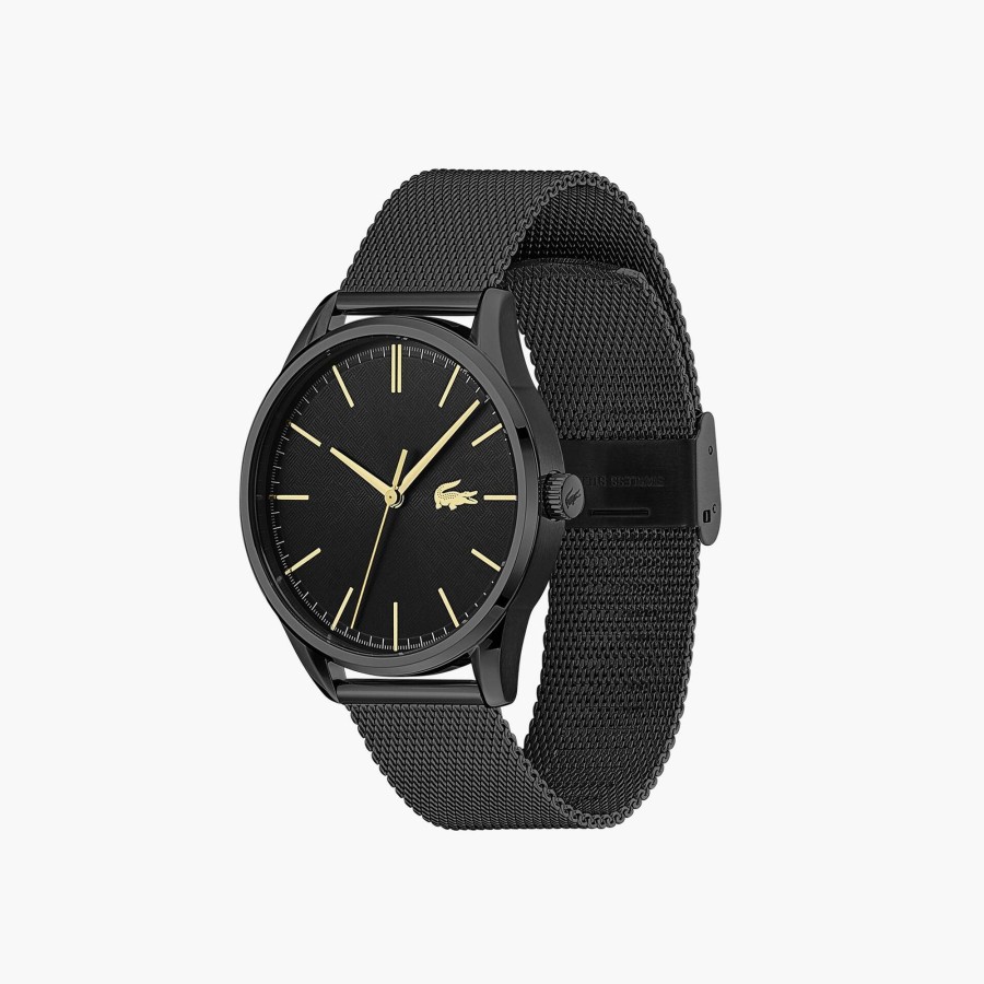 Men Lacoste Watches | Gents Vienna 3 Hands Watch Ionic Plated Steel Strap Black