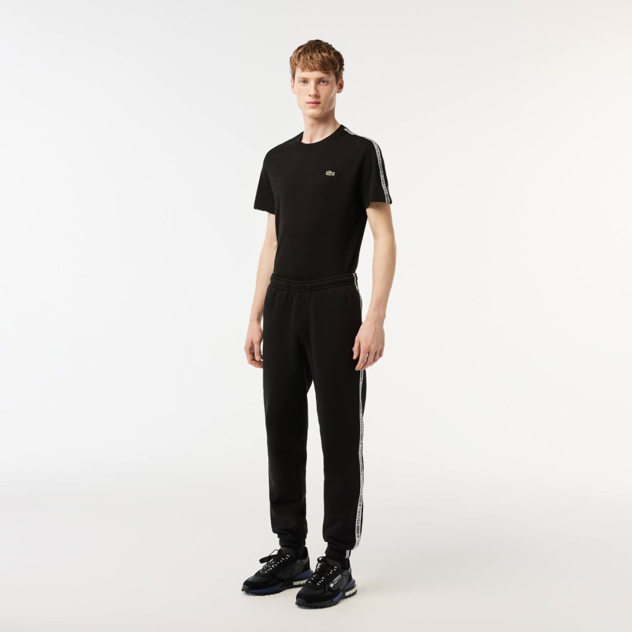 Men Lacoste Trousers & Shorts | Lacoste Logo Stripe Joggers Black