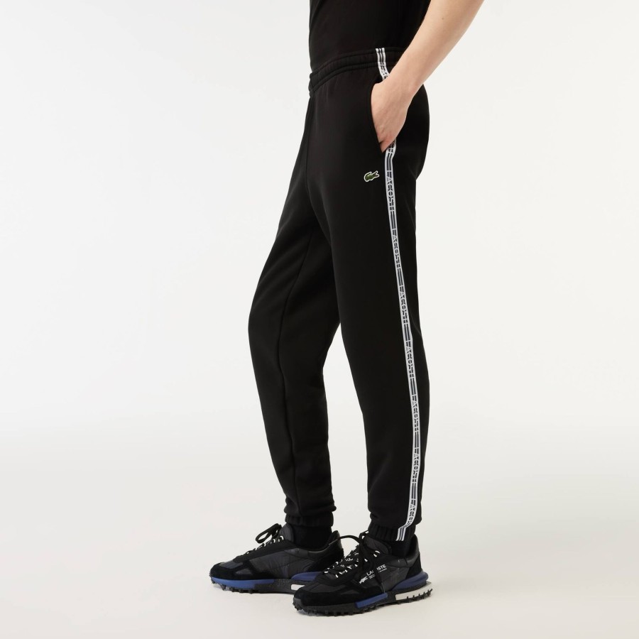 Men Lacoste Trousers & Shorts | Lacoste Logo Stripe Joggers Black