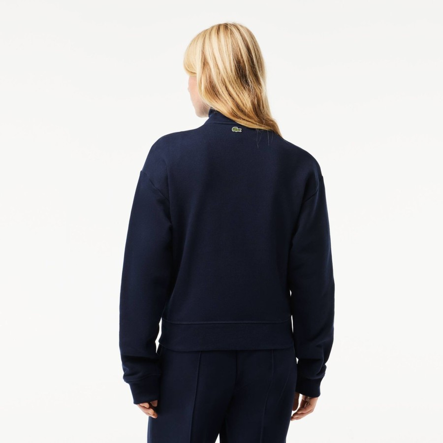 Women Lacoste Sweatshirts | High Neck Zipped Fleece Jogger Sweatshirt Navy Blue 166