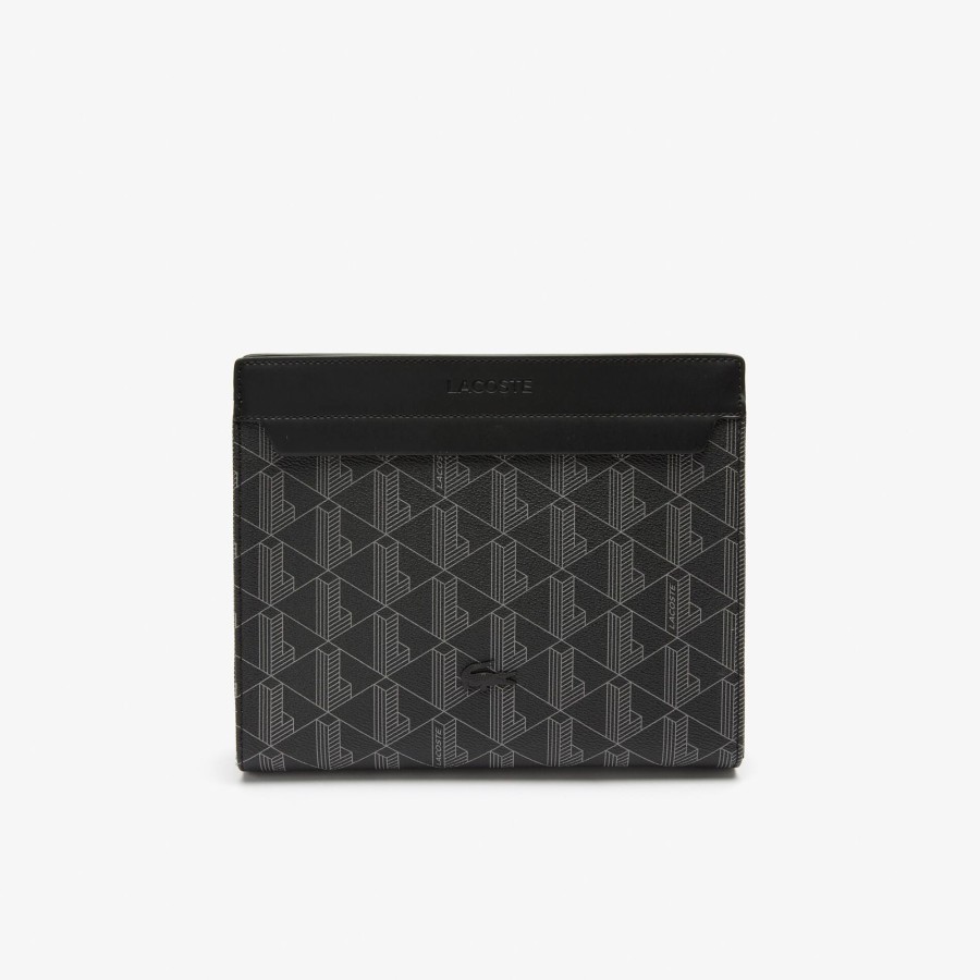 Men Lacoste Bags | Men'S The Blend Monogram Print Canvas Toiletry Bag Monogram Noir Gris