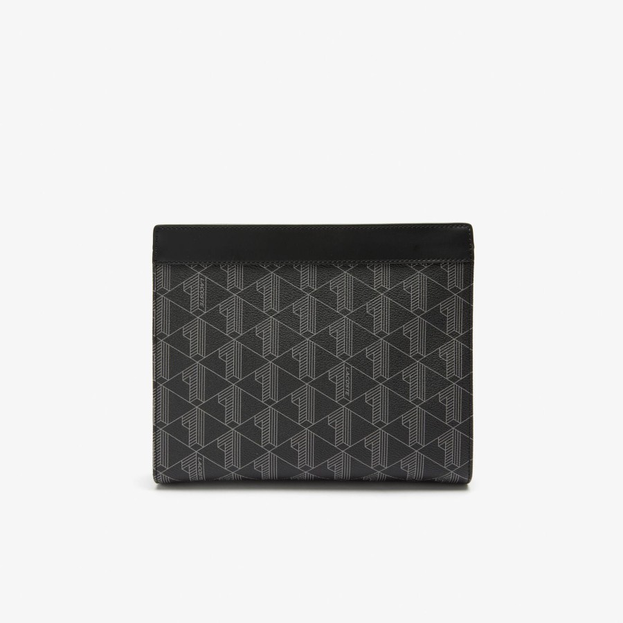 Men Lacoste Bags | Men'S The Blend Monogram Print Canvas Toiletry Bag Monogram Noir Gris