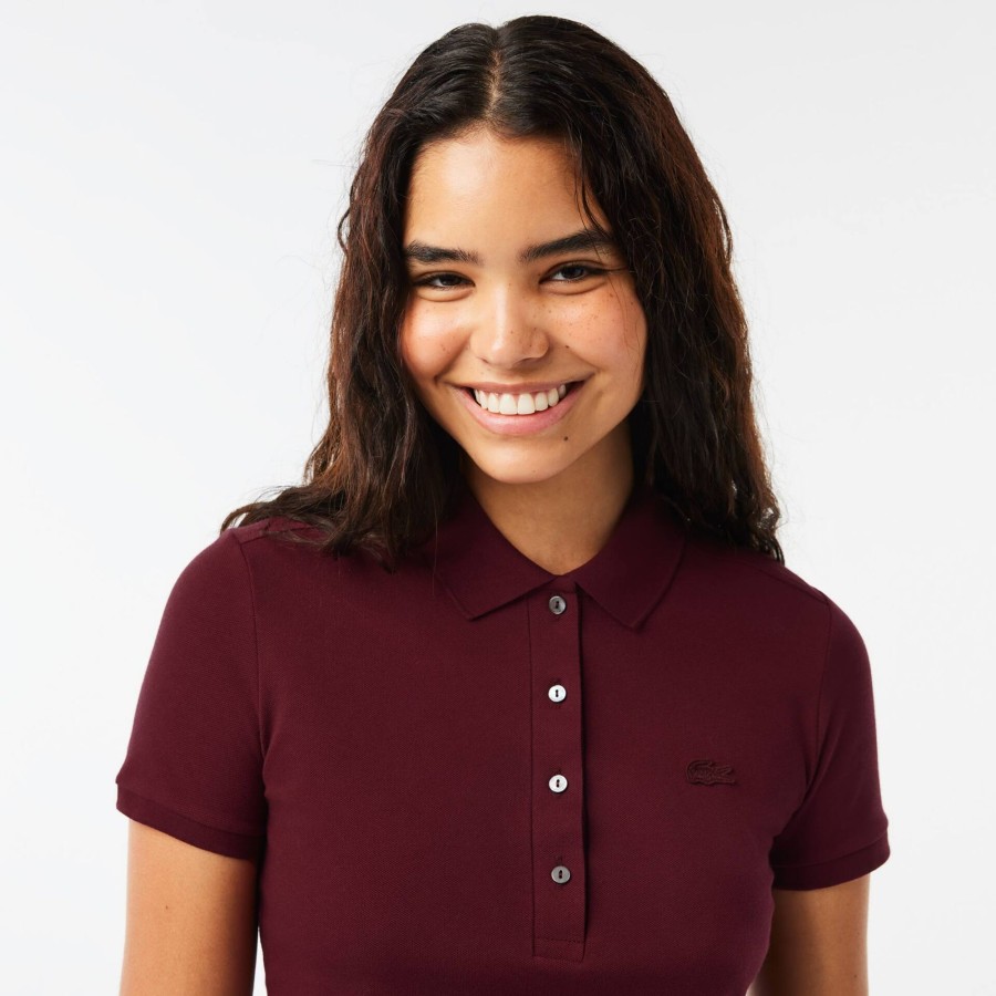 Women Lacoste Polo Shirts | Women'S Lacoste Slim Fit Stretch Cotton Pique Polo Shirt Bordeaux Yup