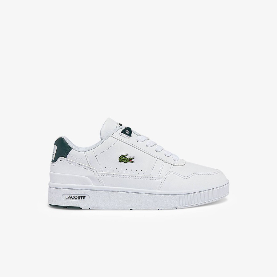 Kids Lacoste Shoes | Children'S T-Clip Synthetic Trainers White & Dark Green 1R5