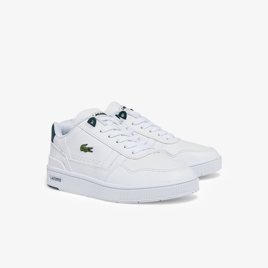 Kids Lacoste Shoes | Children'S T-Clip Synthetic Trainers White & Dark Green 1R5