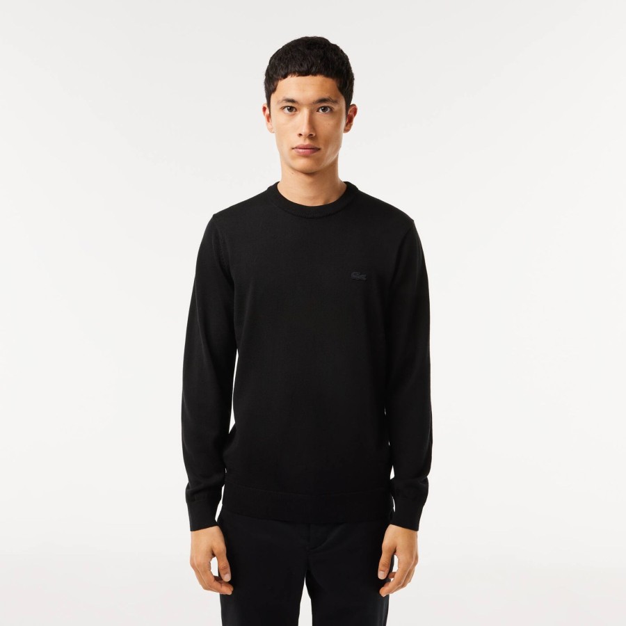 Men Lacoste Knitwear | Men'S Crew Neck Merino Wool Sweater Black