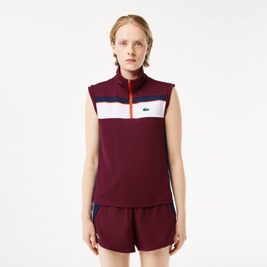 Women Lacoste Tennis | Contrast Ripstop Pique Tennis Ultra-Dry Polo Shirt Bordeaux / Navy Blue Lix