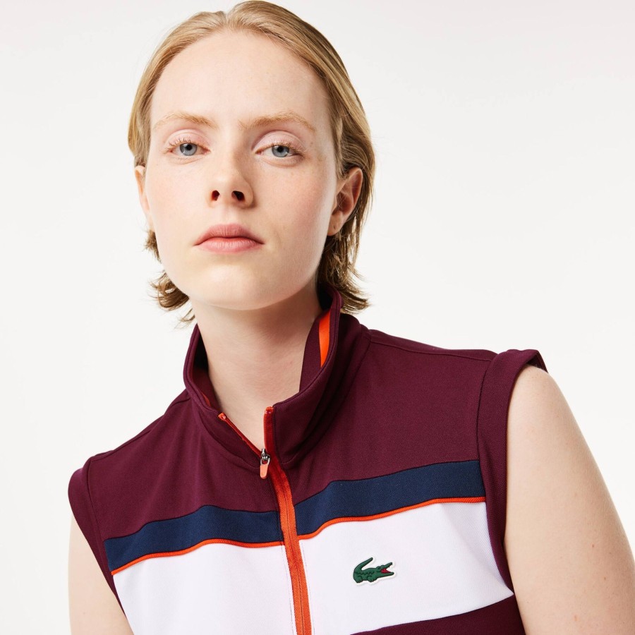 Women Lacoste Tennis | Contrast Ripstop Pique Tennis Ultra-Dry Polo Shirt Bordeaux / Navy Blue Lix